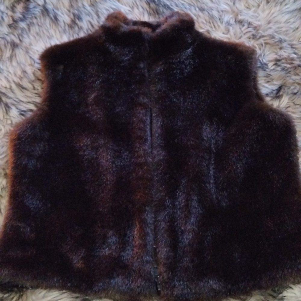 Cejon Mink Faux Fur Medium Sleeveless Vest Deep Rich Brown